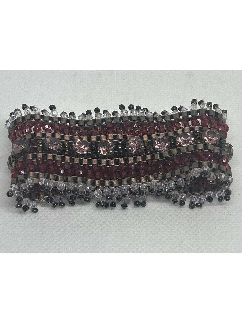 Handmade Beaded Cuff Bracelet Red Black Pink Rhinestone Boho Statement